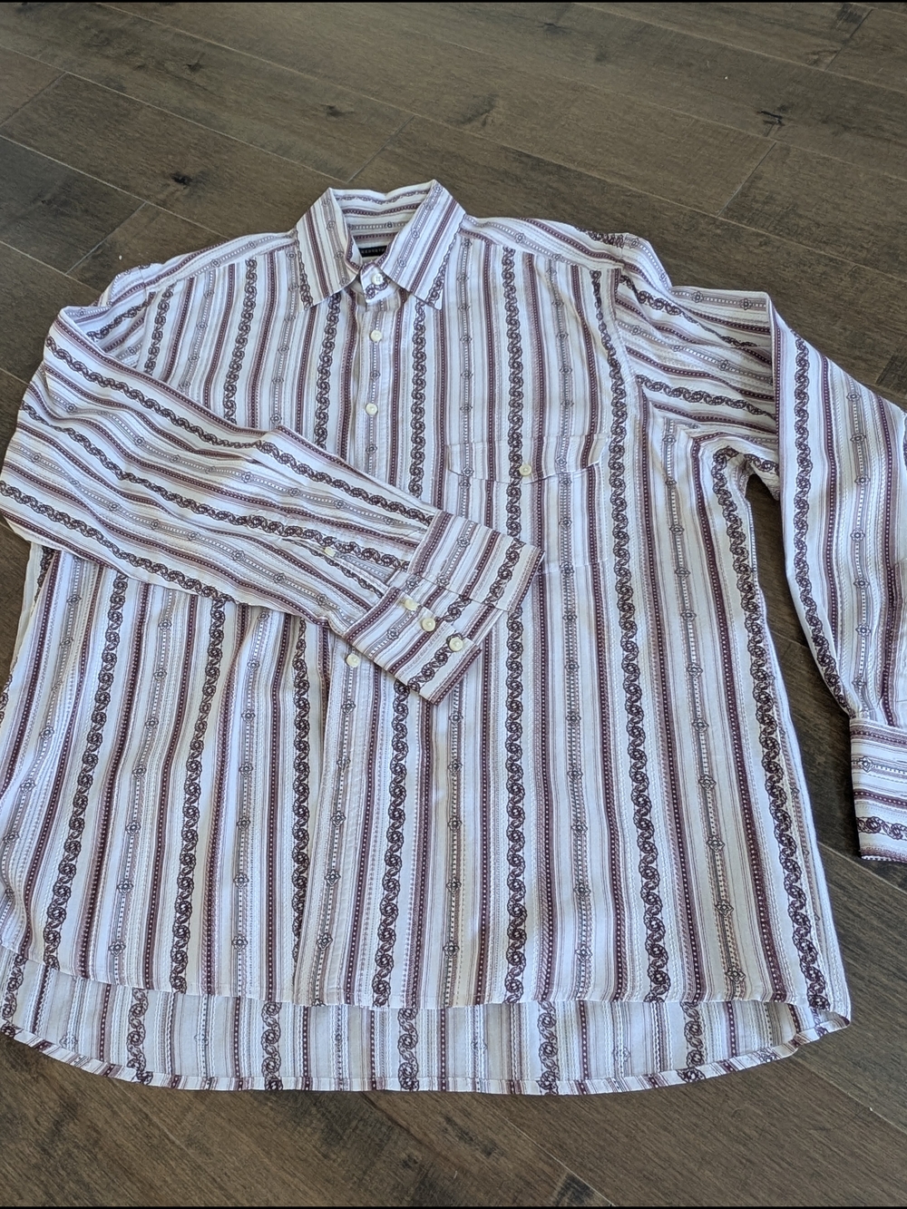 Kenneth Cole Men's Striped Button-Up Shirt in White and Brown